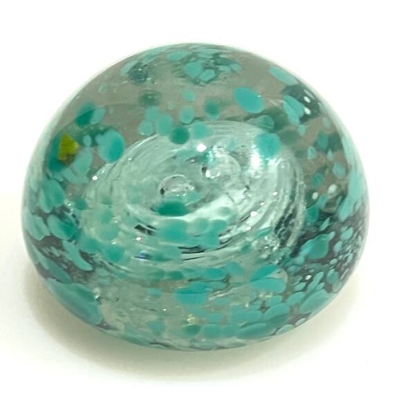 Vintage G RED Mark Murano Style Art Glass Clear & Turquoise Teal PAPERWEIGHT 3" - Picture 1 of 7